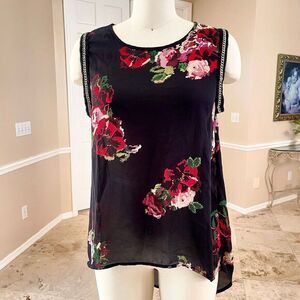 Sleeveless Floral Hi-Low Tunic Blouse